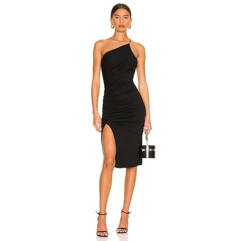 Superdown Brynn Ruched Midi Dress in Black
