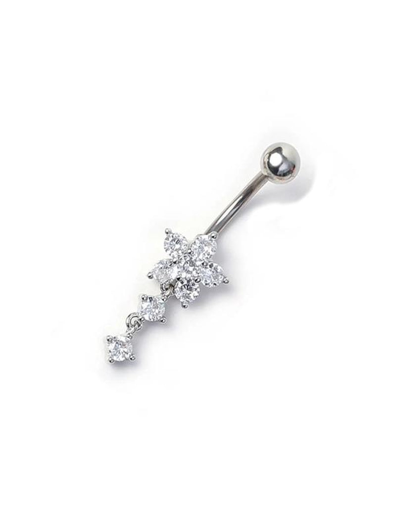 4Pcs Unisex Elegant Trendy Rhinestones Decorated Piercing Stainless Steel Body Jewelry, Exquisite Belly Button Ring, Fashionable Body Jewelry for Women & Men