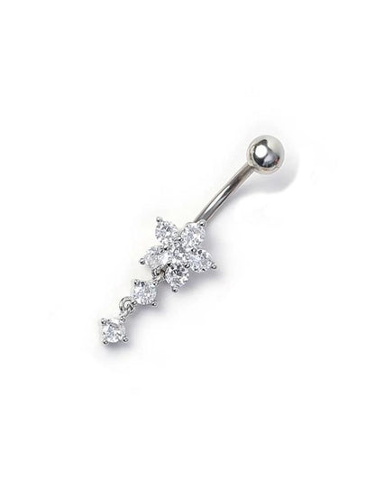 4Pcs Unisex Elegant Trendy Rhinestones Decorated Piercing Stainless Steel Body Jewelry, Exquisite Belly Button Ring, Fashionable Body Jewelry for Women & Men